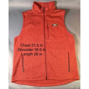 LLBean Women's Fleece Vest Red Marled Full Zip Pockets Size Medium Regular